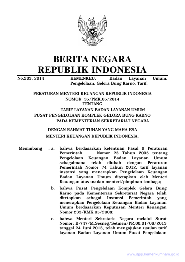 Peraturan Menteri Keuangan Nomor 35/PMK.05/2014