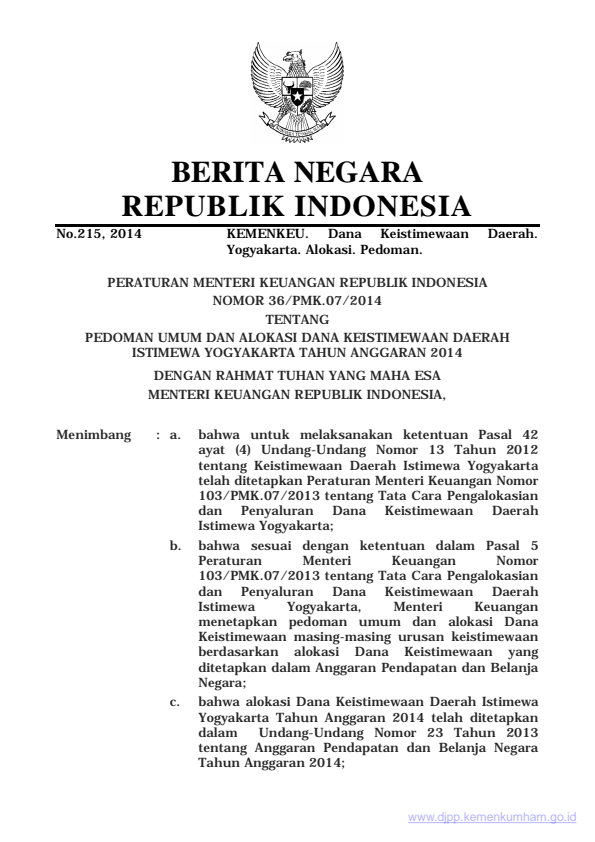 Peraturan Menteri Keuangan Nomor 36/PMK.07/2014