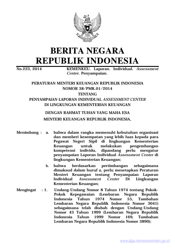 Peraturan Menteri Keuangan Nomor 38/PMK.01/2014