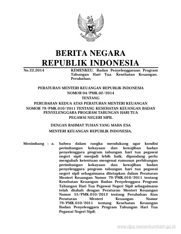 Peraturan Menteri Keuangan Nomor 04/PMK.02/2014