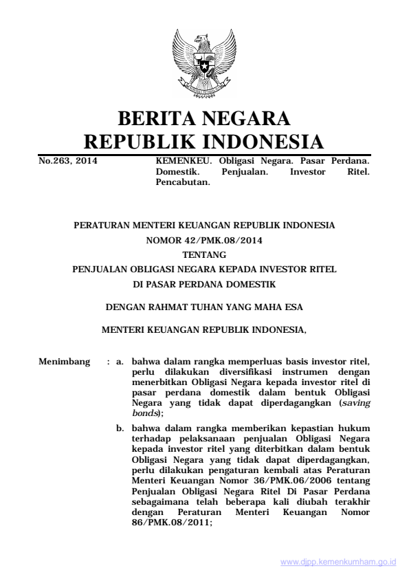 Peraturan Menteri Keuangan Nomor 42/PMK.08/2014