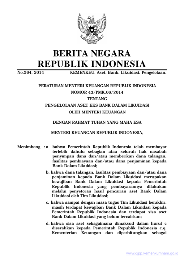 Peraturan Menteri Keuangan Nomor 43/PMK.06/2014