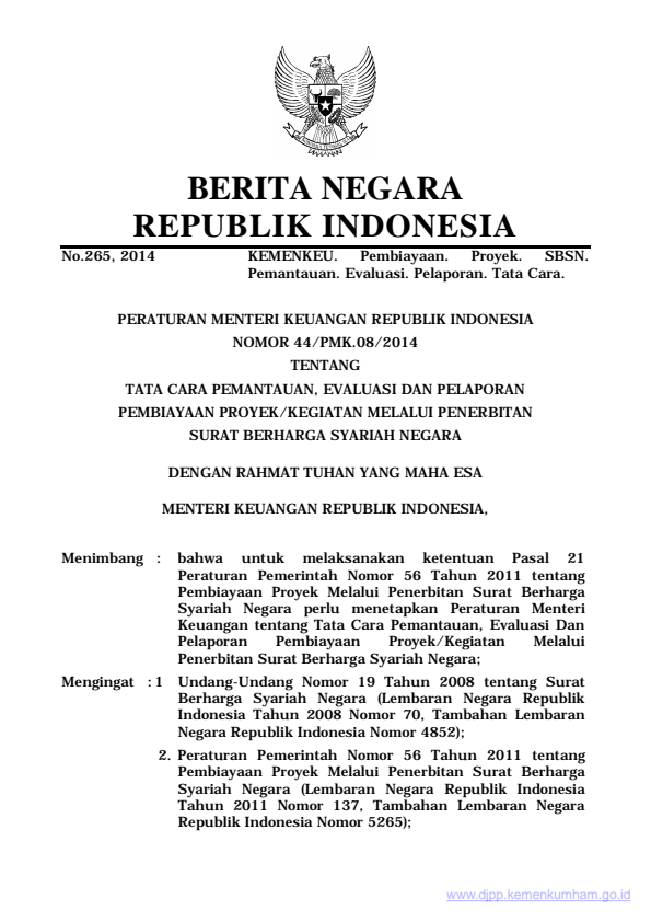 Peraturan Menteri Keuangan Nomor 44/PMK.08/2014