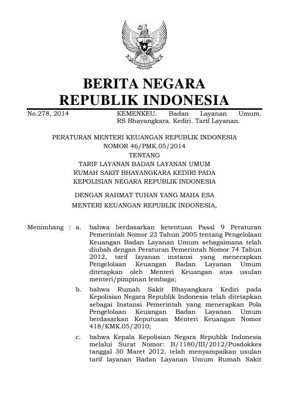 Peraturan Menteri Keuangan Nomor 46/PMK.05/2014