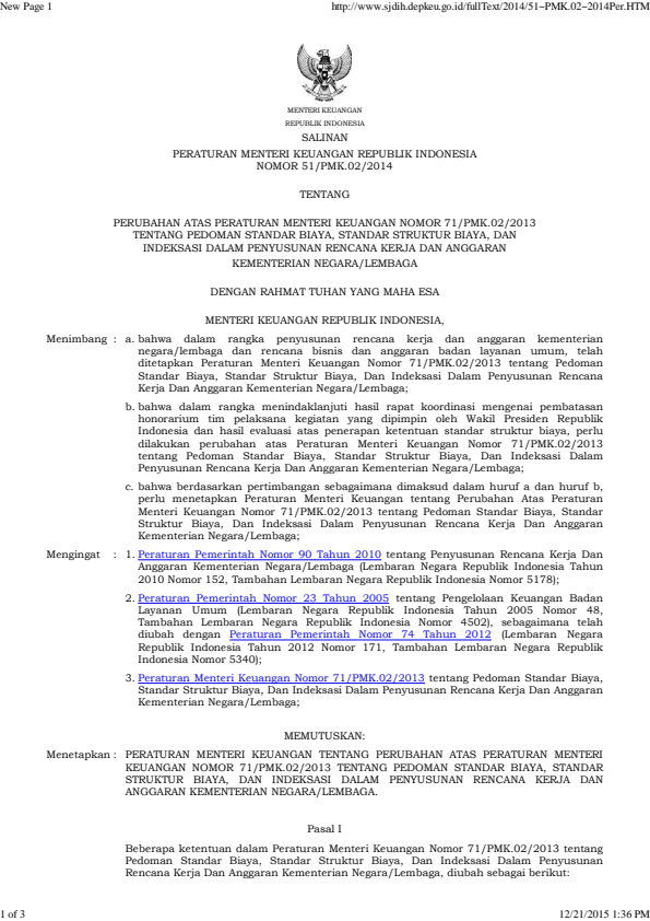 Peraturan Menteri Keuangan Nomor 51/PMK.02/2014