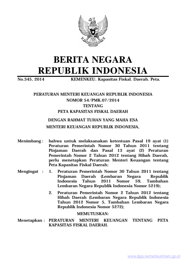 Peraturan Menteri Keuangan Nomor 54/PMK.07/2014