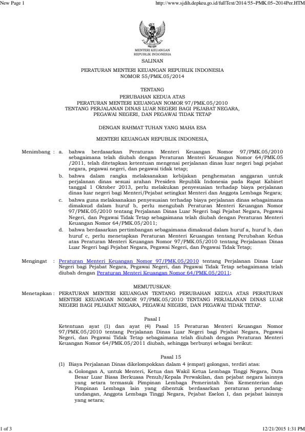 Peraturan Menteri Keuangan Nomor 55/PMK.05/2014