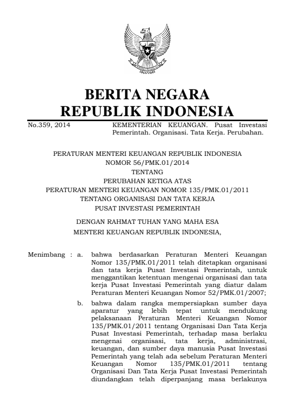 Peraturan Menteri Keuangan Nomor 56/PMK.01/2014