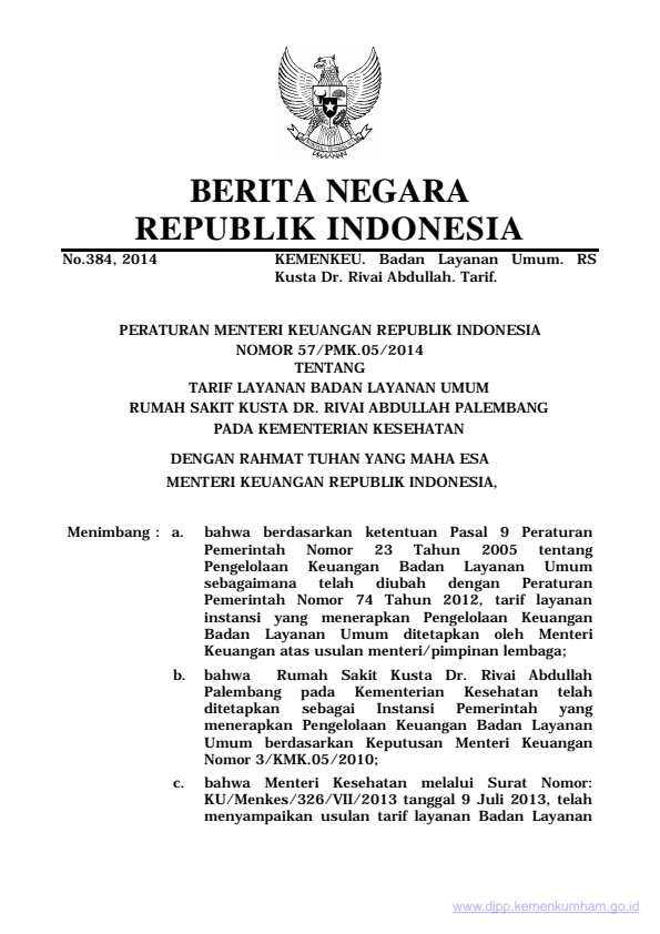 Peraturan Menteri Keuangan Nomor 57/PMK.05/2014