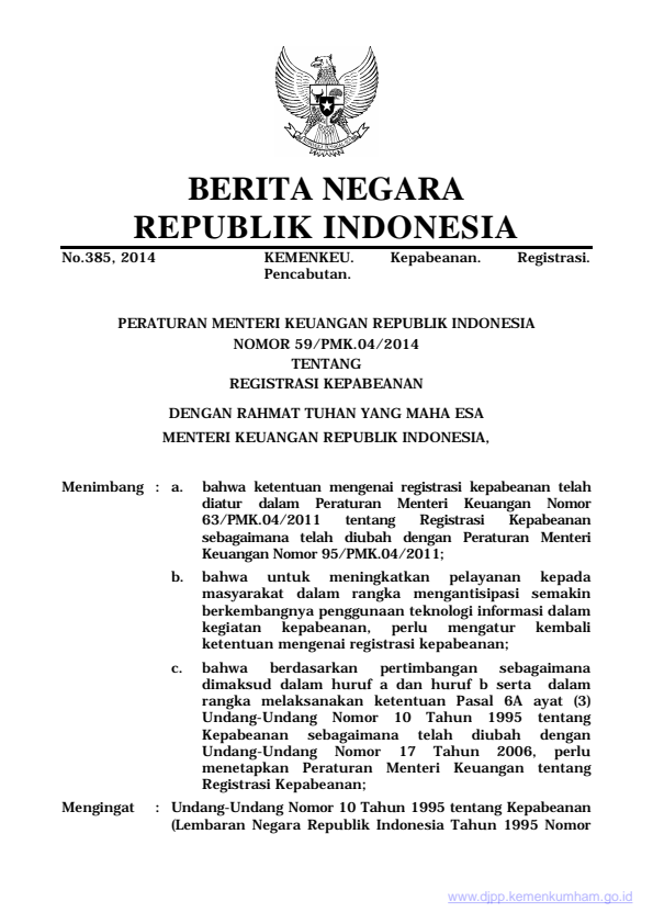 Peraturan Menteri Keuangan Nomor 59/PMK.04/2014