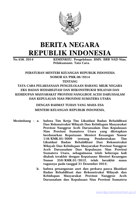 Peraturan Menteri Keuangan Nomor 63/PMK.06/2014