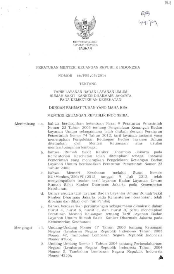 Peraturan Menteri Keuangan Nomor 66/PMK.05/2014