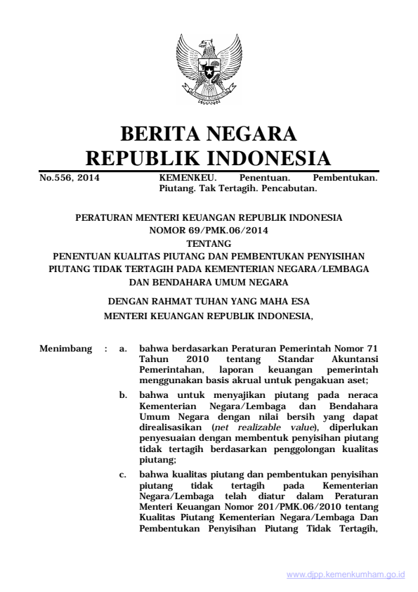 Peraturan Menteri Keuangan Nomor 69/PMK.06/2014