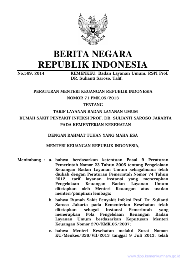 Peraturan Menteri Keuangan Nomor 71/PMK.05/2014