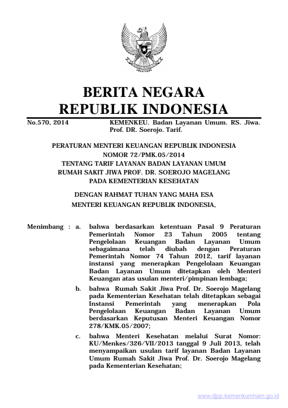 Peraturan Menteri Keuangan Nomor 72/PMK.05/2014