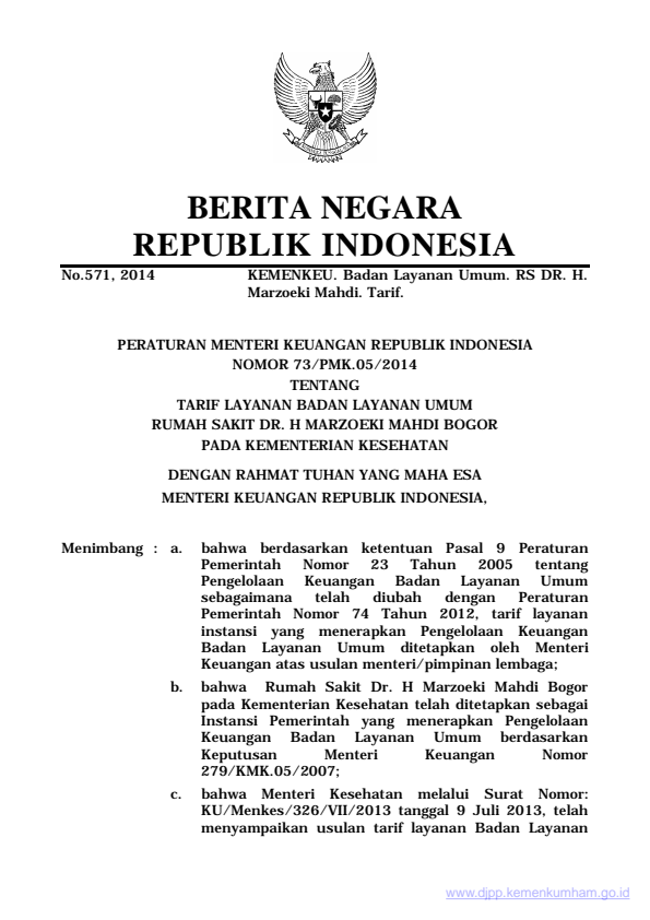 Peraturan Menteri Keuangan Nomor 73/PMK.05/2014