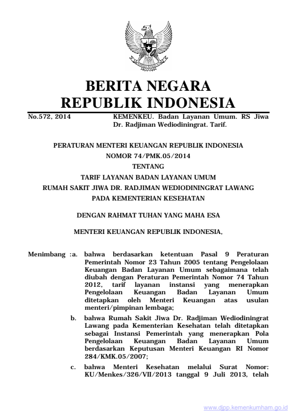 Peraturan Menteri Keuangan Nomor 74/PMK.05/2014