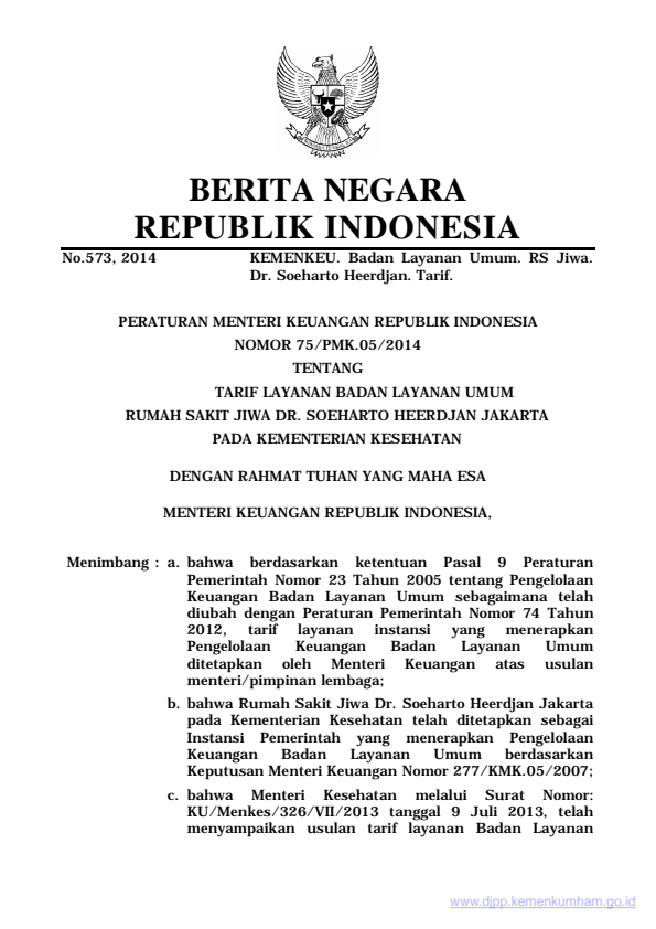 Peraturan Menteri Keuangan Nomor 75/PMK.05/2014