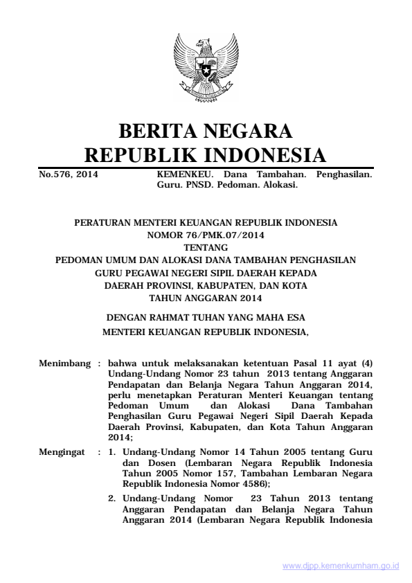 Peraturan Menteri Keuangan Nomor 76/PMK.07/2014