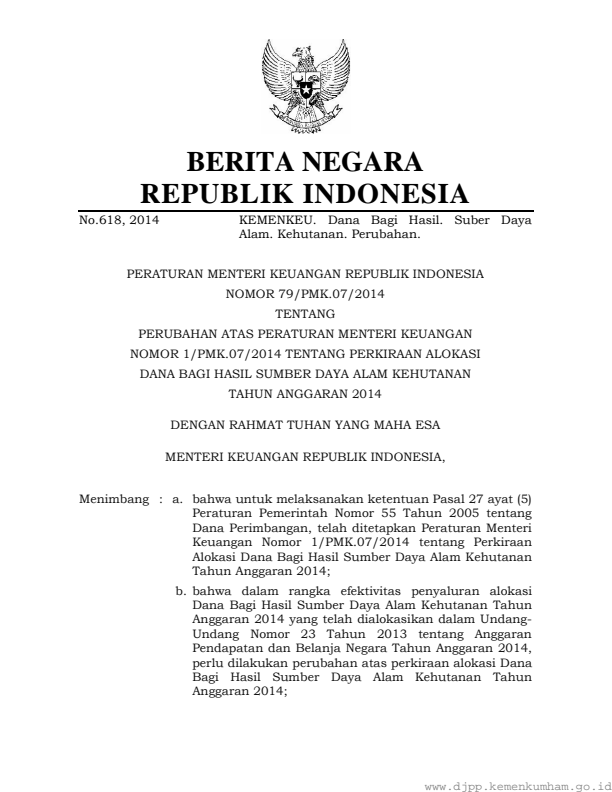 Peraturan Menteri Keuangan Nomor 79/PMK.07/2014