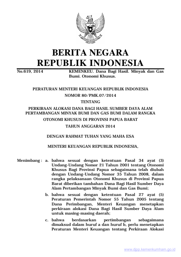 Peraturan Menteri Keuangan Nomor 80/PMK.07/2014