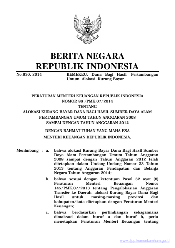 Peraturan Menteri Keuangan Nomor 86/PMK.07/2014