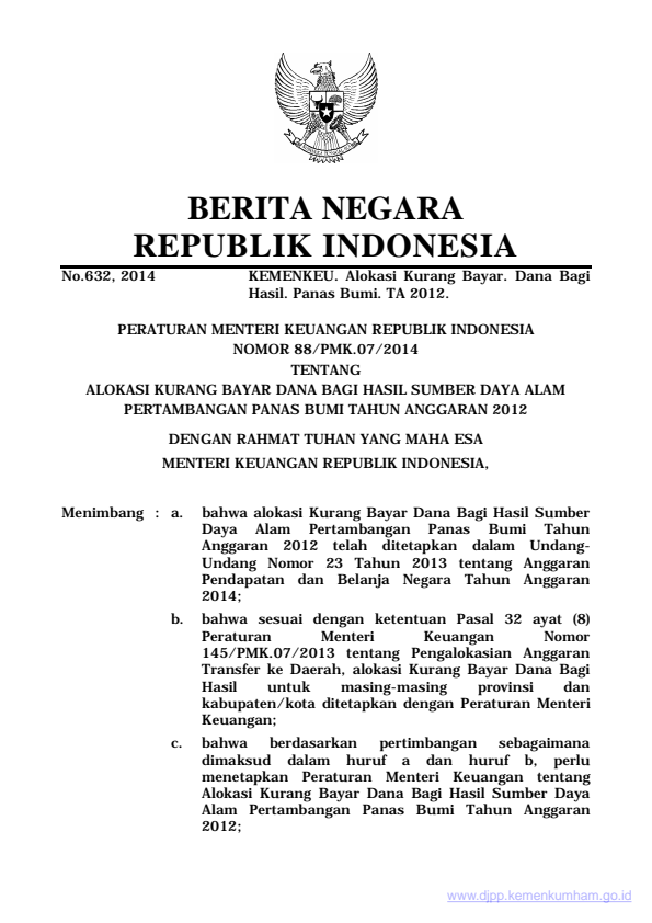 Peraturan Menteri Keuangan Nomor 88/PMK.07/2014