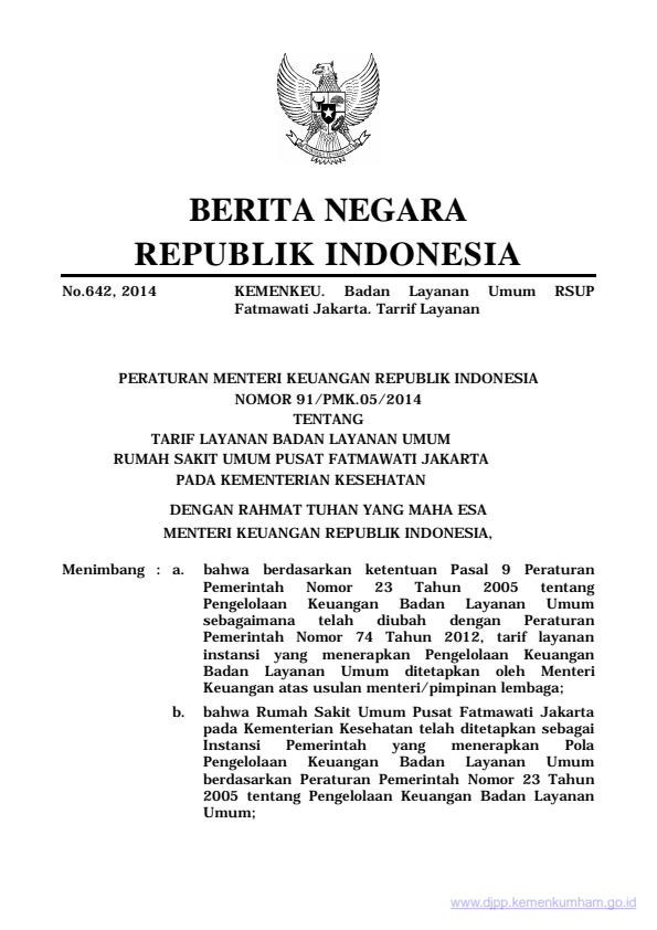 Peraturan Menteri Keuangan Nomor 91/PMK.05/2014