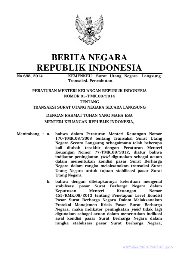 Peraturan Menteri Keuangan Nomor 95/PMK.08/2014