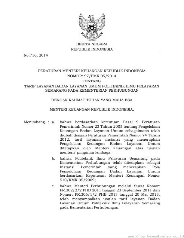 Peraturan Menteri Keuangan Nomor 97/PMK.05/2014