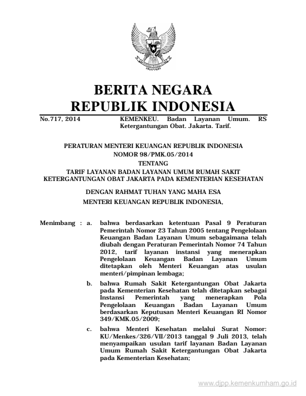 Peraturan Menteri Keuangan Nomor 98/PMK.05/2014