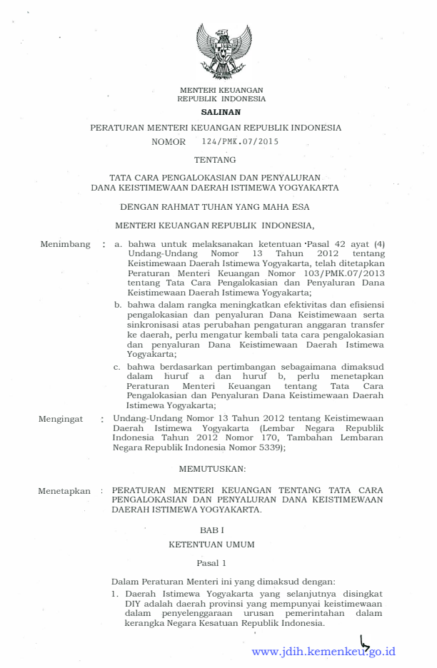 Peraturan Menteri Keuangan Nomor 124/PMK.07/2015