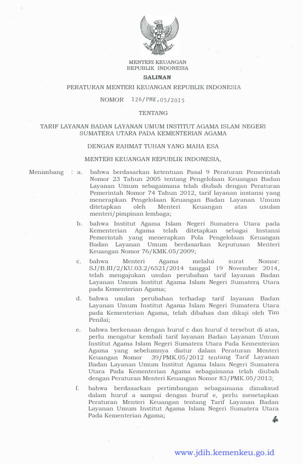 Peraturan Menteri Keuangan Nomor 126/PMK.05/2015