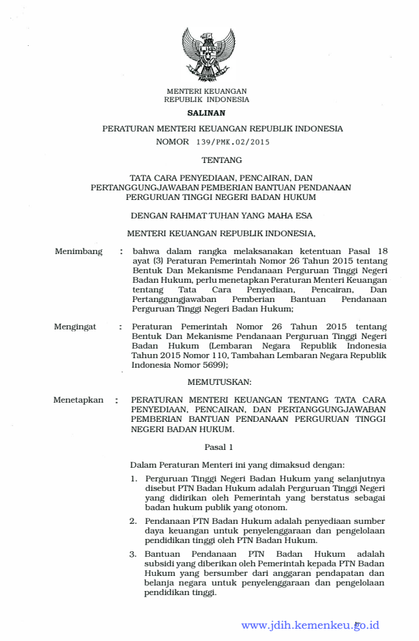 Peraturan Menteri Keuangan Nomor 139/PMK.02/2015