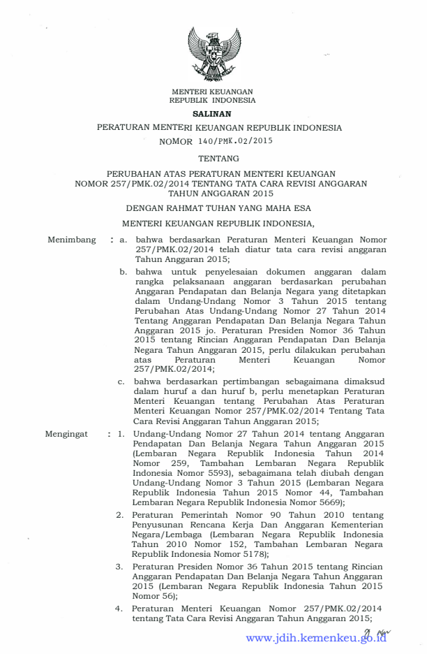Peraturan Menteri Keuangan Nomor 140/PMK.02/2015