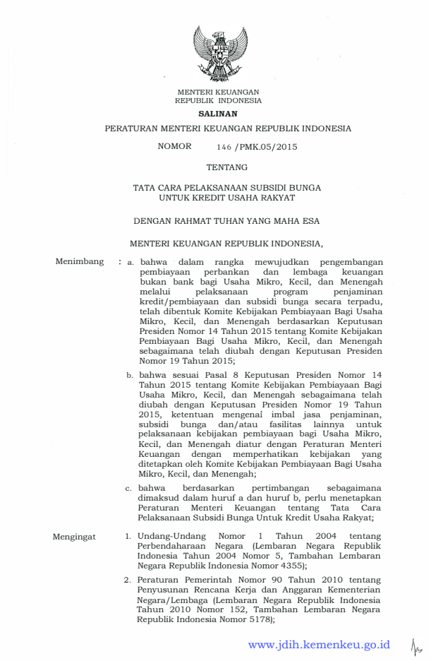 Peraturan Menteri Keuangan Nomor 146/PMK.05/2015