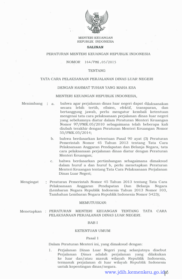 Peraturan Menteri Keuangan Nomor 164/PMK.05/2015