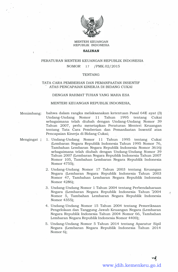 Peraturan Menteri Keuangan Nomor 17/PMK.02/2015