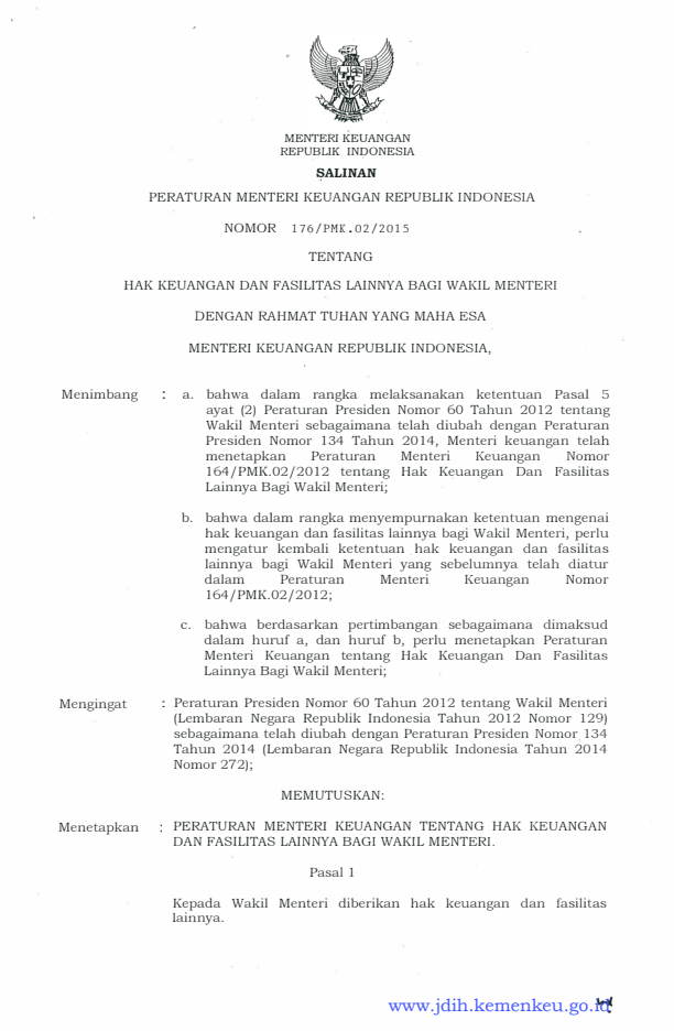 Peraturan Menteri Keuangan Nomor 176/PMK.02/2015