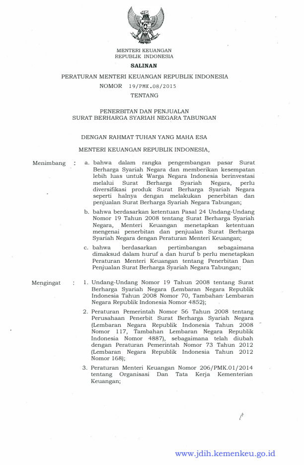Peraturan Menteri Keuangan Nomor 19/PMK.08/2015
