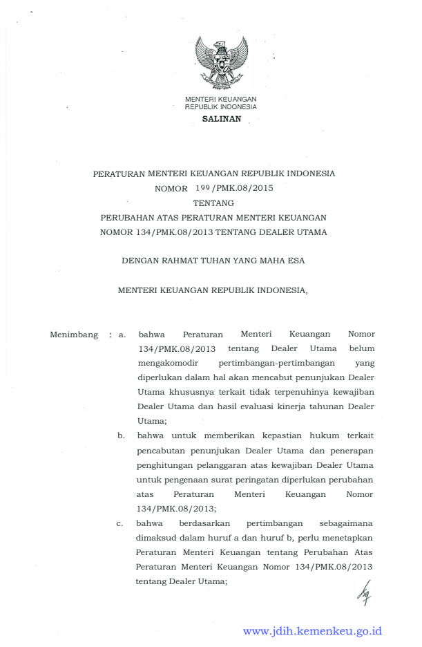 Peraturan Menteri Keuangan Nomor 199/PMK.08/2015