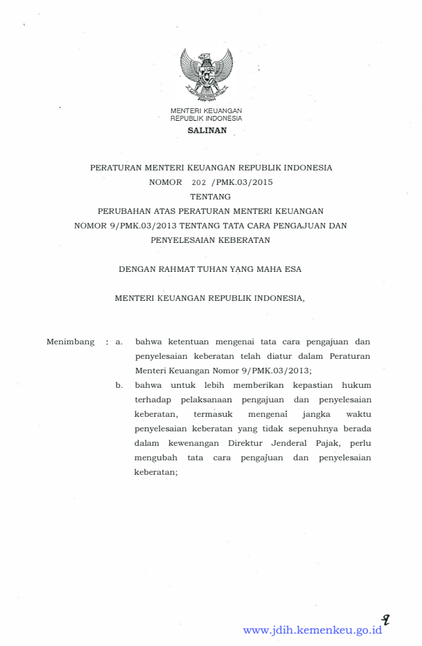 Peraturan Menteri Keuangan Nomor 202/PMK.03/2015