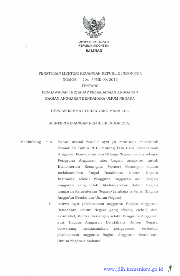 Peraturan Menteri Keuangan Nomor 204/PMK.09/2015