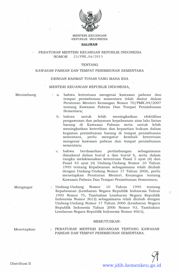 Peraturan Menteri Keuangan Nomor 23/PMK.04/2015