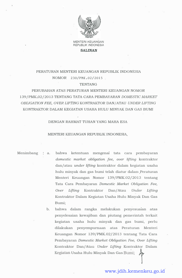 Peraturan Menteri Keuangan Nomor 230/PMK.02/2015