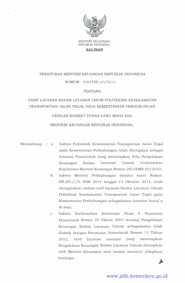 Peraturan Menteri Keuangan Nomor 236/PMK.05/2015