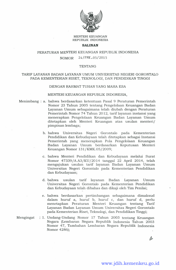 Peraturan Menteri Keuangan Nomor 24/PMK.05/2015