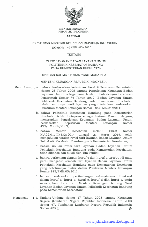 Peraturan Menteri Keuangan Nomor 42/PMK.05/2015