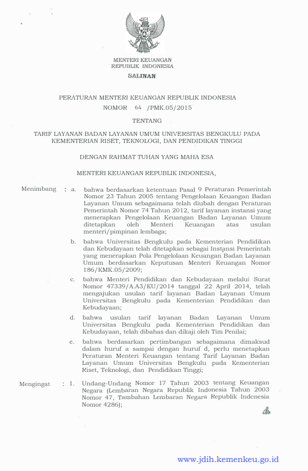 Peraturan Menteri Keuangan Nomor 64/PMK.05/2015