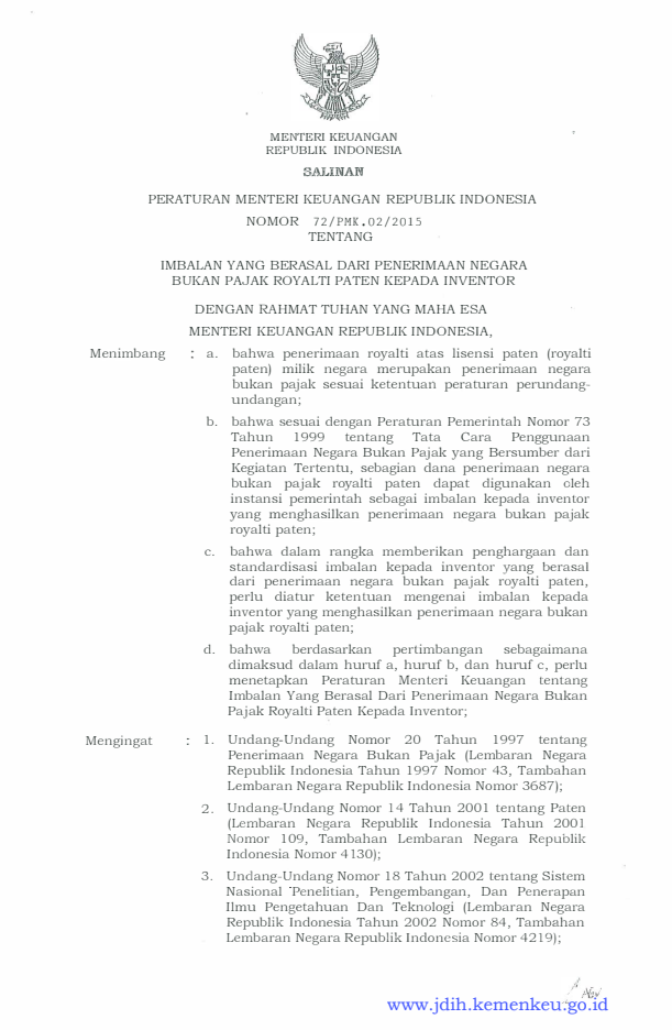Peraturan Menteri Keuangan Nomor 72/PMK.02/2015